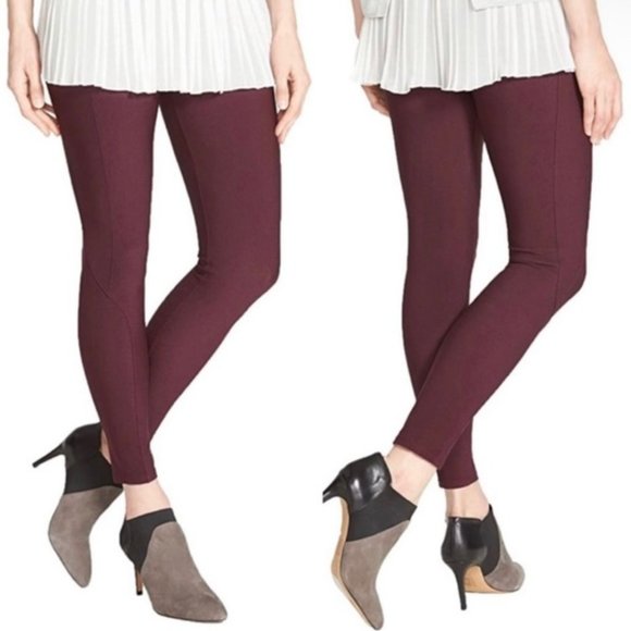 Spanx Micro Rib Knit Control Top Skimmer Legging Pants Maroon Purple Size S - Picture 2 of 8
